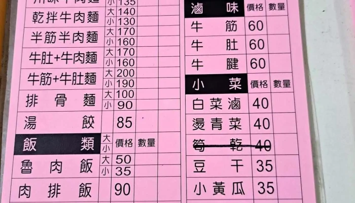 You Da Fu Niu Rou Mian Cai Dan - Miaoli County, Miaoli City